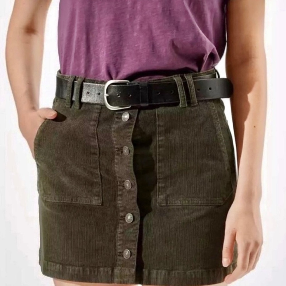 American Eagle Super Hi-Rise A-Line Corduroy Olive Green Skirt SZ 12